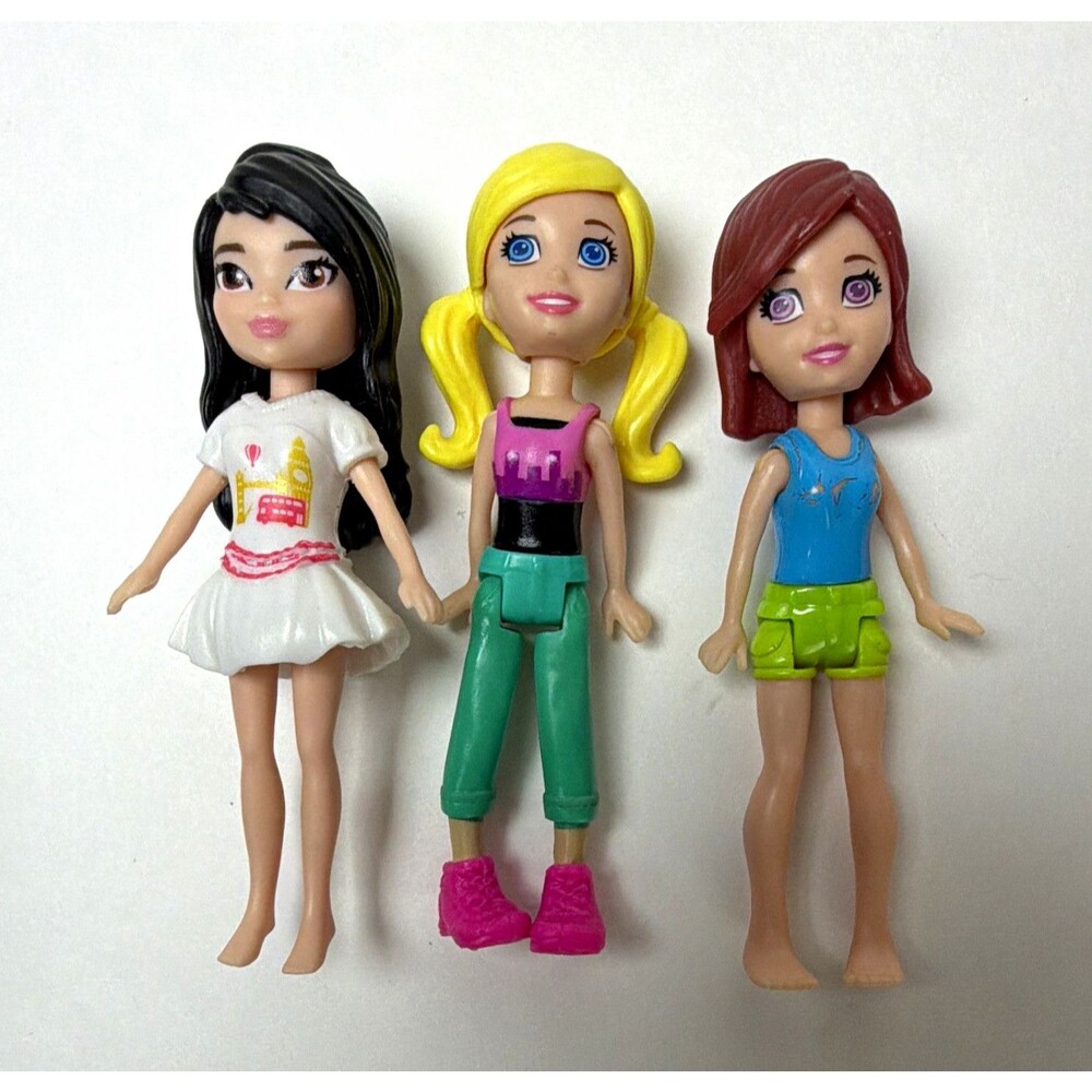 Lot of 3 Plastic Girl Doll Figures, Polly pocket size Mattel